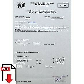 2002 Citroen Xsara 2 VTS 2.0L 16V FIA homologation form PDF download